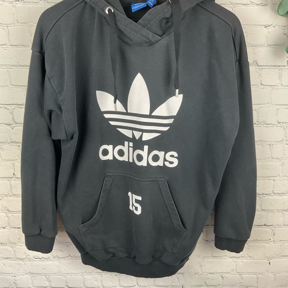 Adidas Originals Trefoil Logo Black Hooded Sweatshirt Size Medium - Picture 4 of 7